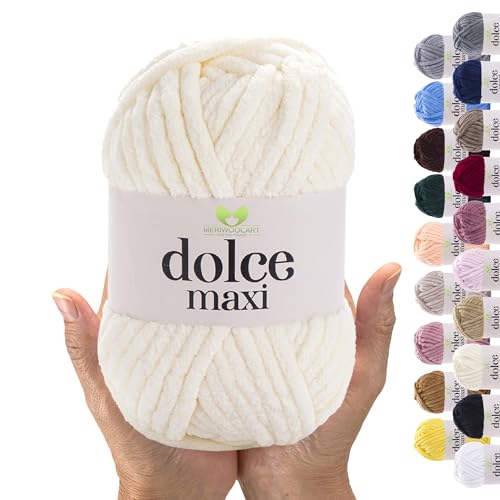 MeriWoolArt® Chenille Wolle Garn zum Stricken und Häkeln Natürlich - 200 g und 70 m Samt-Wolle - 100% Flauschige Polyester Strickgarn für Amigurumi, Kissen, Decken und weiche Kleidung Geschenke von MERIWOOLART