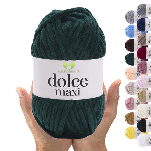 MeriWoolArt® Chenille Wolle Garn zum Stricken und Häkeln Petrol - 200 g und 70 m Samt-Wolle - 100% Flauschige Polyester Strickgarn für Amigurumi, Kissen, Decken und weiche Kleidung Geschenke von MERIWOOLART