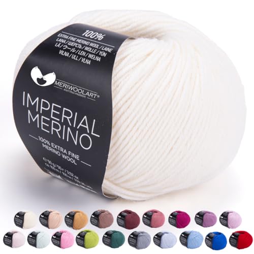 MeriWoolArt® Extrafeine Merinowolle garn zum Stricken oder Häkeln (50g, 100m) - Vielseitig für Hüte, Snoods, Blusen, Tuniken und warme Kleidung für Kinder und Erwachsene von MERIWOOLART