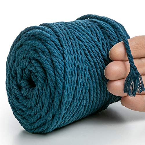 MeriWoolArt® Makramee Garn 4mm 75m Blau, Baumwollgarn Kordel, Dicke Macrame Cord für Makramee Wandbehang, Blumenampel, Vorhang und Mehr DIY Deco (Meer, 4mm x 75m) von MERIWOOLART