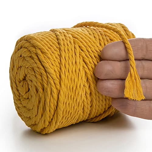 MeriWoolArt® Makramee Garn 4mm 75m Gelb, Baumwollgarn Kordel, Dicke Macrame Cord für Makramee Wandbehang, Blumenampel, Vorhang und Mehr DIY Deco (Gelb, 4mm x 75m) von MERIWOOLART