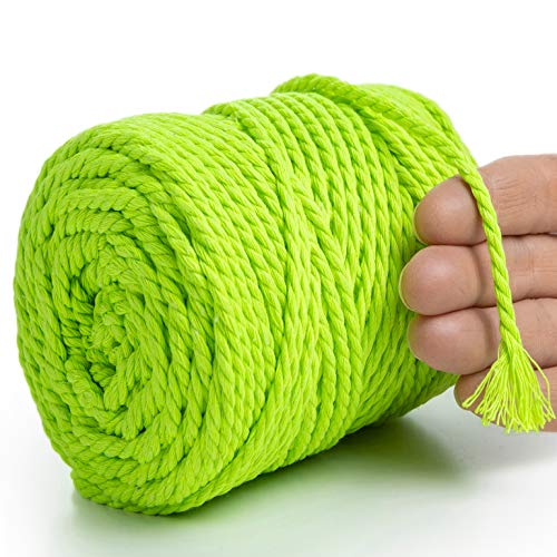 MeriWoolArt® Makramee Garn 4mm 75m Gelb, Baumwollgarn Kordel, Dicke Macrame Cord für Makramee Wandbehang, Blumenampel, Vorhang und Mehr DIY Deco (Neon Gelb, 4mm x 75m) von MERIWOOLART