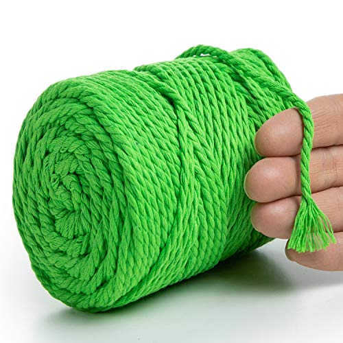 MeriWoolArt® Makramee Garn 4mm 75m Grün, Baumwollgarn Kordel, Dicke Macrame Cord für Makramee Wandbehang, Blumenampel, Vorhang und Mehr DIY Deco (Neon Grün, 4mm x 75m) von MERIWOOLART