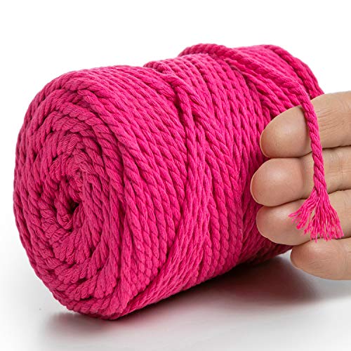 MeriWoolArt® Makramee Garn 4mm 75m Rosa, Baumwollgarn Kordel, Dicke Macrame Cord für Makramee Wandbehang, Blumenampel, Vorhang und Mehr DIY Deco (Neon Rosa, 4mm x 75m) von MERIWOOLART