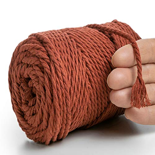 MeriWoolArt® Makramee Garn 4mm 75m Rot, Baumwollgarn Kordel, Dicke Macrame Cord für Makramee Wandbehang, Blumenampel, Vorhang und Mehr DIY Deco (Terra, 4mm x 75m) von MERIWOOLART