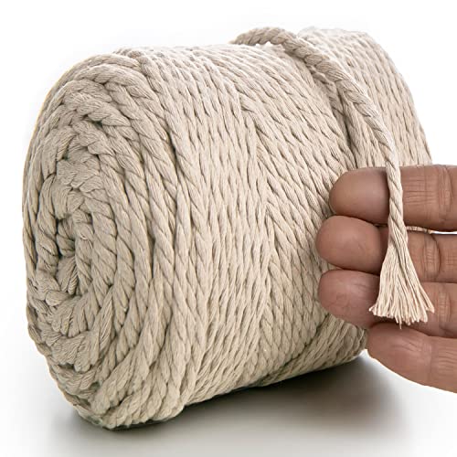 MeriWoolArt® Makramee Garn 6mm 100m Beige, Baumwollgarn Kordel, Dicke Macrame Cord für Makramee Wandbehang, Blumenampel, Vorhang und Mehr DIY Deco (Beige, 6mm x 100m) von MERIWOOLART