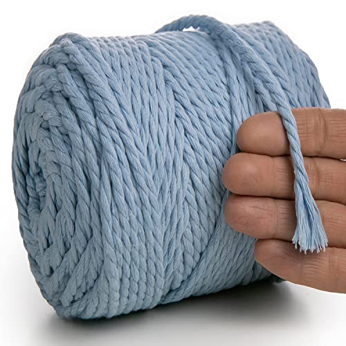 MeriWoolArt® Makramee Garn 6mm 100m Blau, Baumwollgarn Kordel, Dicke Macrame Cord für Makramee Wandbehang, Blumenampel, Vorhang und Mehr DIY Deco (Babyblau, 6mm x 100m) von MERIWOOLART