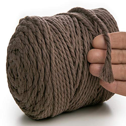 MeriWoolArt® Makramee Garn 6mm 100m Braun, Baumwollgarn Kordel, Dicke Macrame Cord für Makramee Wandbehang, Blumenampel, Vorhang und Mehr DIY Deco (Braun, 6mm x 100m) von MERIWOOLART