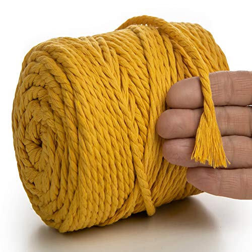 MeriWoolArt® Makramee Garn 6mm 100m Gelb, Baumwollgarn Kordel, Dicke Macrame Cord für Makramee Wandbehang, Blumenampel, Vorhang und Mehr DIY Deco (Gelb, 6mm x 100m) von MERIWOOLART