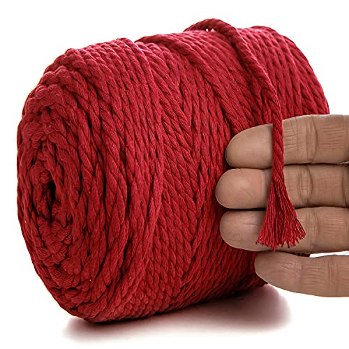 MeriWoolArt® Makramee Garn 6mm 100m Rot, Baumwollgarn Kordel, Dicke Macrame Cord für Makramee Wandbehang, Blumenampel, Vorhang und Mehr DIY Deco (Rot, 6mm x 100m) von MERIWOOLART