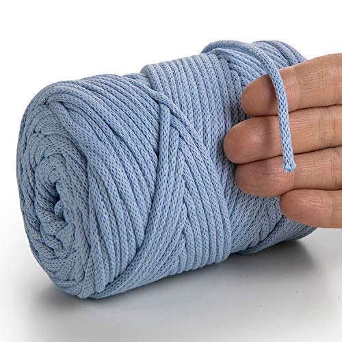 MeriWoolArt® Makramee Garn Babyblau 4 mm x 85 m Baumwollkordel, recyceltes weiches Baumwollgarn für das Stricken von Pflanzenhängern, Schmuckherstellung, Häkeltaschen von MERIWOOLART