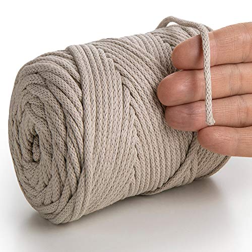 MeriWoolArt® Makramee Garn Beige 4 mm x 85 m Baumwollkordel, recyceltes weiches Baumwollgarn für das Stricken von Pflanzenhängern, Schmuckherstellung, Häkeltaschen von MERIWOOLART