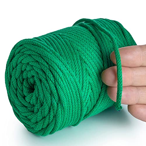 MeriWoolArt® Makramee Garn Grün 4 mm x 85 m Baumwollkordel, recyceltes weiches Baumwollgarn für das Stricken von Pflanzenhängern, Schmuckherstellung, Häkeltaschen von MERIWOOLART
