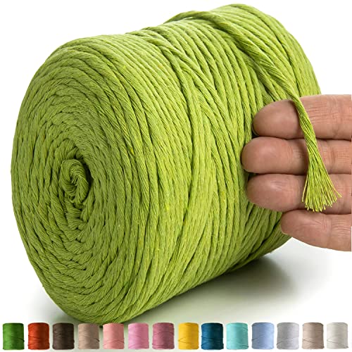 MeriWoolArt® Makramee Garn Grün - Makramee Garn 4mm farbig 225m - Super weiches Baumwollgarn, einfach gedrehte Makramee Schnur für Makramee Wandbehang, Blumenampel, Vorhang und Mehr DIY Deco von MERIWOOLART