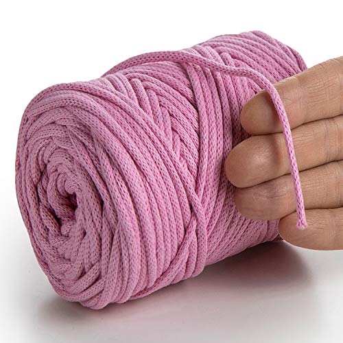 MeriWoolArt® Makramee Garn Hellpink 4 mm x 85 m Baumwollkordel, recyceltes weiches Baumwollgarn für das Stricken von Pflanzenhängern, Schmuckherstellung, Häkeltaschen von MERIWOOLART