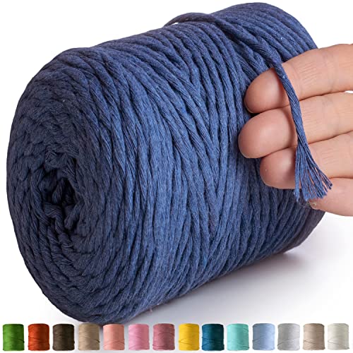 MeriWoolArt® Makramee Garn Jeans - Makramee Garn 4mm farbig 225m - Super weiches Baumwollgarn, einfach gedrehte Makramee Schnur für Makramee Wandbehang, Blumenampel, Vorhang und Mehr DIY Deco von MERIWOOLART