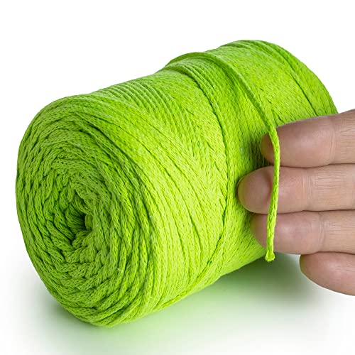 MeriWoolArt® Makramee Garn Neon Gelb 2 mm x 250 m Baumwollkordel, recyceltes weiches Baumwollgarn für das Stricken von Pflanzenhängern, Schmuckherstellung, Häkeltaschen von MERIWOOLART