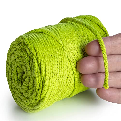 MeriWoolArt® Makramee Garn Neon Gelb 4 mm x 85 m Baumwollkordel, recyceltes weiches Baumwollgarn für das Stricken von Pflanzenhängern, Schmuckherstellung, Häkeltaschen von MERIWOOLART