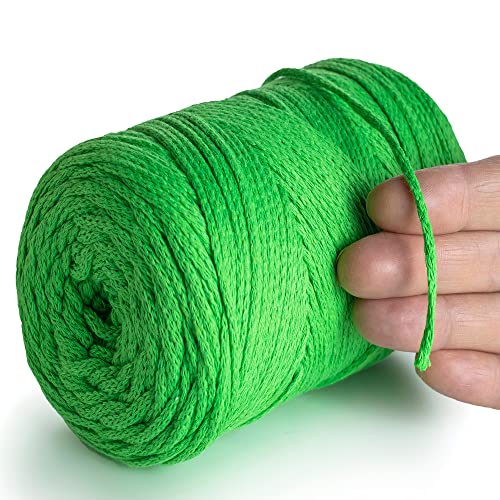 MeriWoolArt® Makramee Garn Neon Grün 2 mm x 250 m Baumwollkordel, recyceltes weiches Baumwollgarn für das Stricken von Pflanzenhängern, Schmuckherstellung, Häkeltaschen von MERIWOOLART