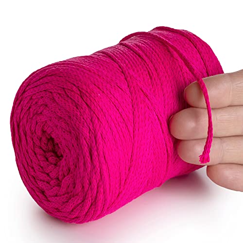 MeriWoolArt® Makramee Garn Neon Rosa 2 mm x 250 m Baumwollkordel, recyceltes weiches Baumwollgarn für das Stricken von Pflanzenhängern, Schmuckherstellung, Häkeltaschen von MERIWOOLART