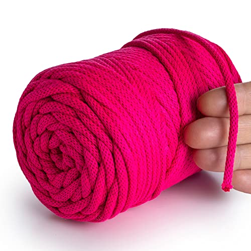 MeriWoolArt® Makramee Garn Neon Rosa 4 mm x 85 m Baumwollkordel, recyceltes weiches Baumwollgarn für das Stricken von Pflanzenhängern, Schmuckherstellung, Häkeltaschen von MERIWOOLART