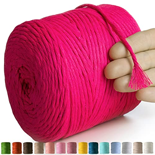 MeriWoolArt® Makramee Garn Neon Rosa - Makramee Garn 4mm farbig 225m - Super weiches Baumwollgarn, einfach gedrehte Makramee Schnur für Makramee Wandbehang, Blumenampel, Vorhang und Mehr DIY Deco von MERIWOOLART