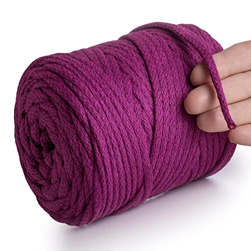 MeriWoolArt® Makramee Garn Violet 6 mm x 85 m Baumwollkordel, recyceltes weiches Baumwollgarn für das Stricken von Pflanzenhängern, Schmuckherstellung, Häkeltaschen von MERIWOOLART