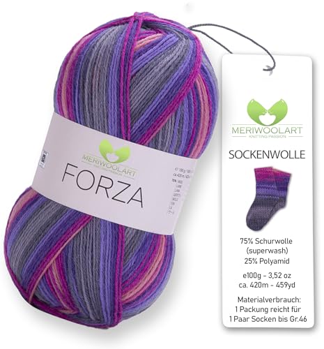 MeriWoolArt® Sockenwolle 4-fädig – 100g Merino Wolle Garn zum Stricken & Häkeln, 75% Schurwolle (superwash), 25% Polyamid, 420m – Ideal für Socken für Herren und Damen, Pullover & Cardigans 2501 von MERIWOOLART