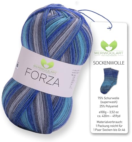 MeriWoolArt® Sockenwolle 4-fädig – 100g Merino Wolle Garn zum Stricken & Häkeln, 75% Schurwolle (superwash), 25% Polyamid, 420m – Ideal für Socken für Herren und Damen, Pullover & Cardigans 2502 von MERIWOOLART