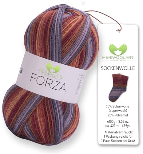 MeriWoolArt® Sockenwolle 4-fädig – 100g Merino Wolle Garn zum Stricken & Häkeln, 75% Schurwolle (superwash), 25% Polyamid, 420m – Ideal für Socken für Herren und Damen, Pullover & Cardigans 2503 von MERIWOOLART