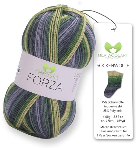 MeriWoolArt® Sockenwolle 4-fädig – 100g Merino Wolle Garn zum Stricken & Häkeln, 75% Schurwolle (superwash), 25% Polyamid, 420m – Ideal für Socken für Herren und Damen, Pullover & Cardigans 2505 von MERIWOOLART