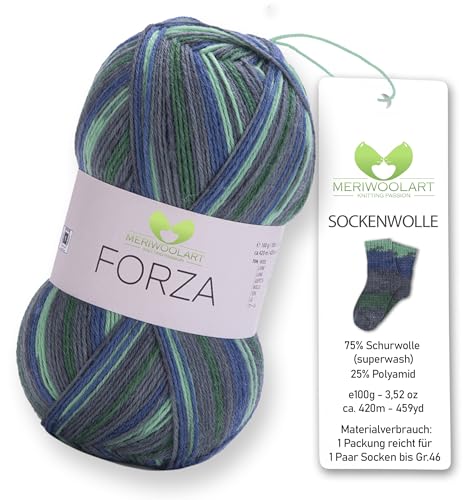 MeriWoolArt® Sockenwolle 4-fädig – 100g Merino Wolle Garn zum Stricken & Häkeln, 75% Schurwolle (superwash), 25% Polyamid, 420m – Ideal für Socken für Herren und Damen, Pullover & Cardigans 2506 von MERIWOOLART