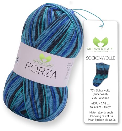 MeriWoolArt® Sockenwolle 4-fädig – 100g Merino Wolle Garn zum Stricken & Häkeln, 75% Schurwolle (superwash), 25% Polyamid, 420m – Ideal für Socken für Herren und Damen, Pullover & Cardigans 2507 von MERIWOOLART