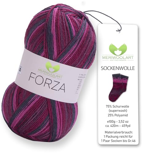 MeriWoolArt® Sockenwolle 4-fädig – 100g Merino Wolle Garn zum Stricken & Häkeln, 75% Schurwolle (superwash), 25% Polyamid, 420m – Ideal für Socken für Herren und Damen, Pullover & Cardigans 2508 von MERIWOOLART