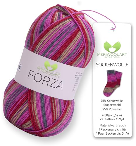 MeriWoolArt® Sockenwolle 4-fädig – 100g Merino Wolle Garn zum Stricken & Häkeln, 75% Schurwolle (superwash), 25% Polyamid, 420m – Ideal für Socken für Herren und Damen, Pullover & Cardigans 2510 von MERIWOOLART