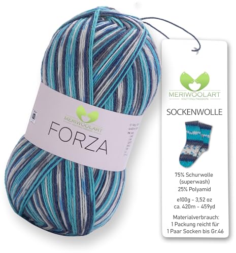 MeriWoolArt® Sockenwolle 4-fädig – 100g Merino Wolle Garn zum Stricken & Häkeln, 75% Schurwolle (superwash), 25% Polyamid, 420m – Ideal für Socken für Herren und Damen, Pullover & Cardigans 2514 von MERIWOOLART