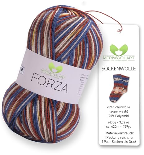 MeriWoolArt® Sockenwolle 4-fädig – 100g Merino Wolle Garn zum Stricken & Häkeln, 75% Schurwolle (superwash), 25% Polyamid, 420m – Ideal für Socken für Herren und Damen, Pullover & Cardigans 2515 von MERIWOOLART