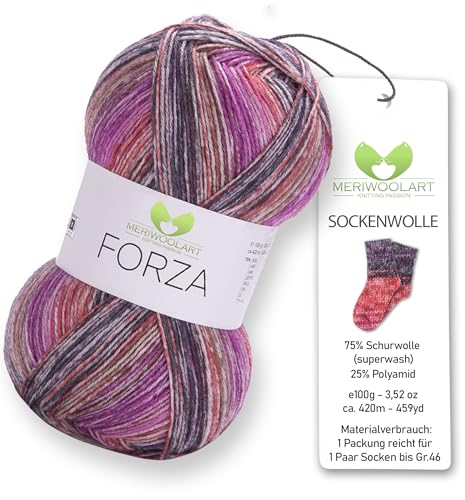 MeriWoolArt® Sockenwolle 4-fädig – 100g Merino Wolle Garn zum Stricken & Häkeln, 75% Schurwolle (superwash), 25% Polyamid, 420m – Ideal für Socken für Herren und Damen, Pullover & Cardigans 2601 von MERIWOOLART