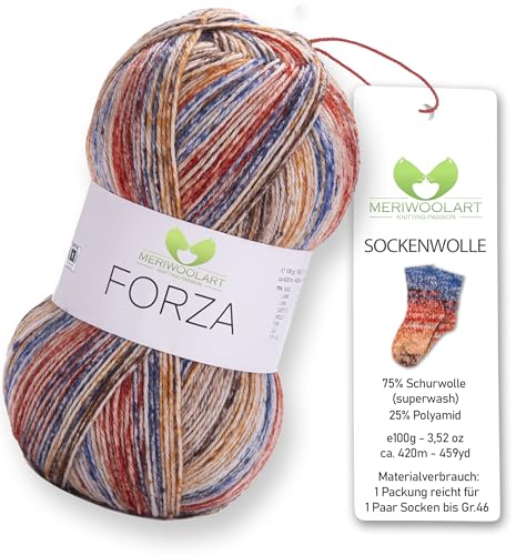 MeriWoolArt® Sockenwolle 4-fädig – 100g Merino Wolle Garn zum Stricken & Häkeln, 75% Schurwolle (superwash), 25% Polyamid, 420m – Ideal für Socken für Herren und Damen, Pullover & Cardigans 2602 von MERIWOOLART