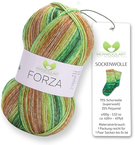 MeriWoolArt® Sockenwolle 4-fädig – 100g Merino Wolle Garn zum Stricken & Häkeln, 75% Schurwolle (superwash), 25% Polyamid, 420m – Ideal für Socken für Herren und Damen, Pullover & Cardigans 2604 von MERIWOOLART