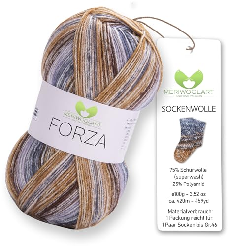 MeriWoolArt® Sockenwolle 4-fädig – 100g Merino Wolle Garn zum Stricken & Häkeln, 75% Schurwolle (superwash), 25% Polyamid, 420m – Ideal für Socken für Herren und Damen, Pullover & Cardigans 2605 von MERIWOOLART