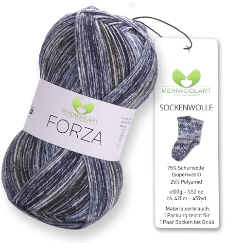 MeriWoolArt® Sockenwolle 4-fädig – 100g Merino Wolle Garn zum Stricken & Häkeln, 75% Schurwolle (superwash), 25% Polyamid, 420m – Ideal für Socken für Herren und Damen, Pullover & Cardigans 2606 von MERIWOOLART