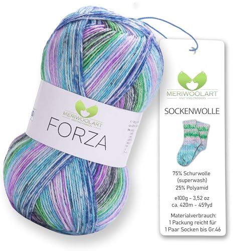 MeriWoolArt® Sockenwolle 4-fädig – 100g Merino Wolle Garn zum Stricken & Häkeln, 75% Schurwolle (superwash), 25% Polyamid, 420m – Ideal für Socken für Herren und Damen, Pullover & Cardigans 2607 von MERIWOOLART