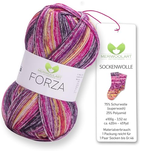 MeriWoolArt® Sockenwolle 4-fädig – 100g Merino Wolle Garn zum Stricken & Häkeln, 75% Schurwolle (superwash), 25% Polyamid, 420m – Ideal für Socken für Herren und Damen, Pullover & Cardigans 2608 von MERIWOOLART