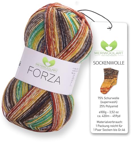 MeriWoolArt® Sockenwolle 4-fädig – 100g Merino Wolle Garn zum Stricken & Häkeln, 75% Schurwolle (superwash), 25% Polyamid, 420m – Ideal für Socken für Herren und Damen, Pullover & Cardigans 2609 von MERIWOOLART