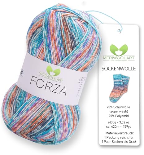 MeriWoolArt® Sockenwolle 4-fädig – 100g Merino Wolle Garn zum Stricken & Häkeln, 75% Schurwolle (superwash), 25% Polyamid, 420m – Ideal für Socken für Herren und Damen, Pullover & Cardigans 2610 von MERIWOOLART