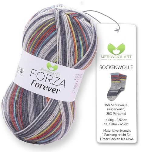 MeriWoolArt® Sockenwolle 4-fädig – 100g Merino Wolle Garn zum Stricken & Häkeln, 75% Schurwolle (superwash), 25% Polyamid, 420m – Ideal für Socken für Herren und Damen, Pullover & Cardigans 2701 von MERIWOOLART