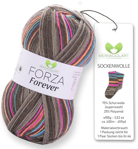 MeriWoolArt® Sockenwolle 4-fädig – 100g Merino Wolle Garn zum Stricken & Häkeln, 75% Schurwolle (superwash), 25% Polyamid, 420m – Ideal für Socken für Herren und Damen, Pullover & Cardigans 2702 von MERIWOOLART