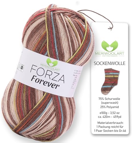 MeriWoolArt® Sockenwolle 4-fädig – 100g Merino Wolle Garn zum Stricken & Häkeln, 75% Schurwolle (superwash), 25% Polyamid, 420m – Ideal für Socken für Herren und Damen, Pullover & Cardigans 2703 von MERIWOOLART