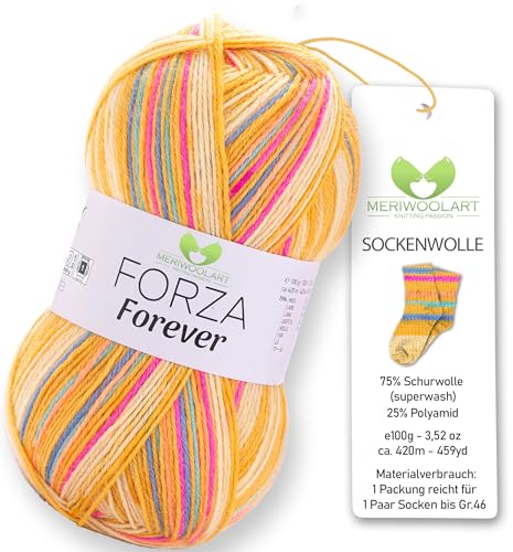 MeriWoolArt® Sockenwolle 4-fädig – 100g Merino Wolle Garn zum Stricken & Häkeln, 75% Schurwolle (superwash), 25% Polyamid, 420m – Ideal für Socken für Herren und Damen, Pullover & Cardigans 2704 von MERIWOOLART